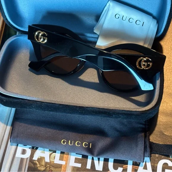Gucci 💅✨ Black Designer GG Cat Eye Sunglasses Italy GG0957S 003 52-19-145 NEW - Picture 3 of 12